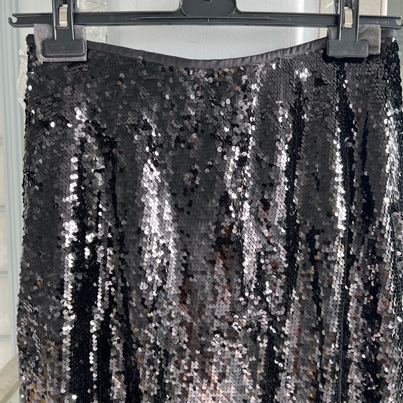 ZARA SEQUIN MIDI SKIRT BLACK - Picture 11 of 13